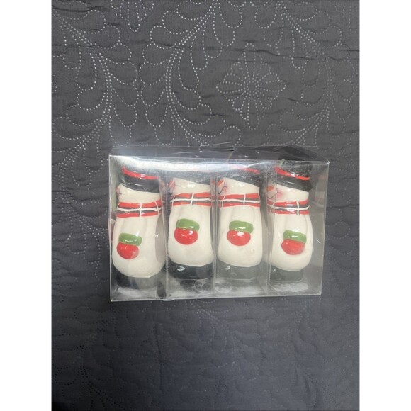 Big Lots Ceramic Christmas Napkin Rings Snowman Winter Theme 4" x 2.75" 4pc VTG - Picture 5 of 8